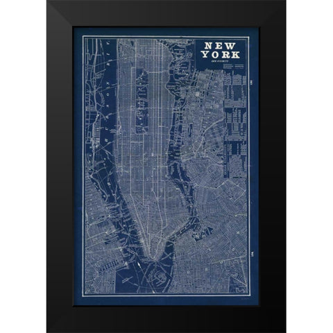 Blueprint Map New York Black Modern Wood Framed Art Print by Schlabach, Sue