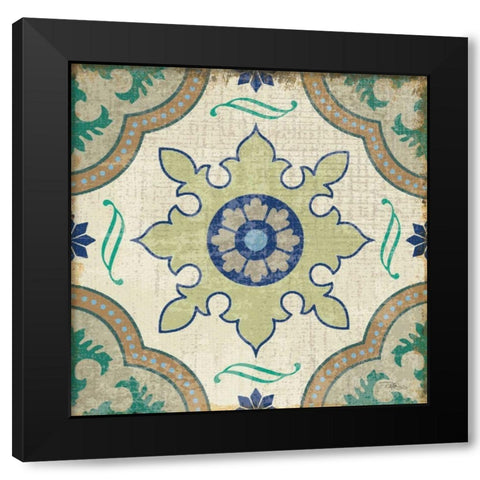 Santorini Tile I Black Modern Wood Framed Art Print with Double Matting by Pela Studio
