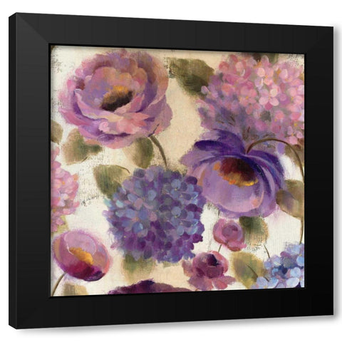 Blue and Purple Flower Song III Black Modern Wood Framed Art Print by Vassileva, Silvia