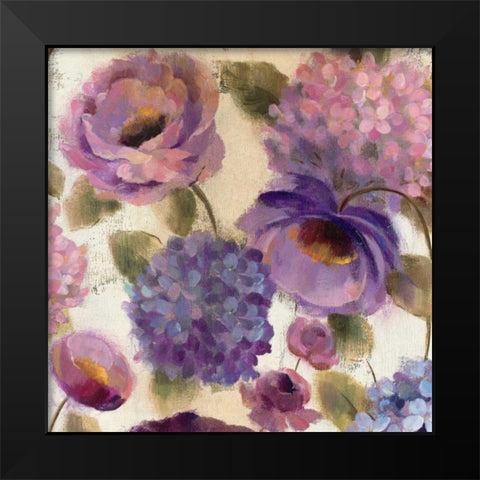 Blue and Purple Flower Song III Black Modern Wood Framed Art Print by Vassileva, Silvia