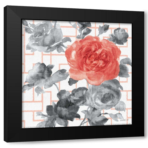 Geometric Watercolor Floral I Black Modern Wood Framed Art Print by Nai, Danhui