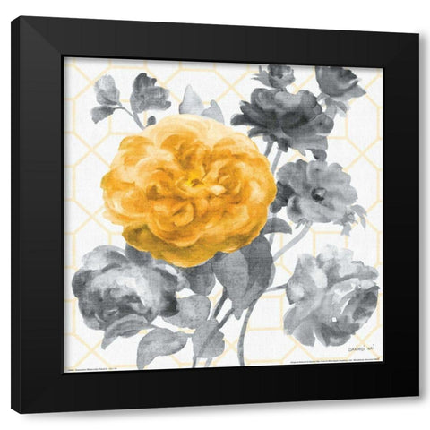 Geometric Watercolor Floral II Black Modern Wood Framed Art Print by Nai, Danhui