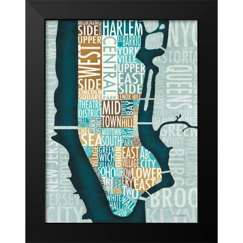 Manhattan Map Blue Brown  Black Modern Wood Framed Art Print by Mullan, Michael
