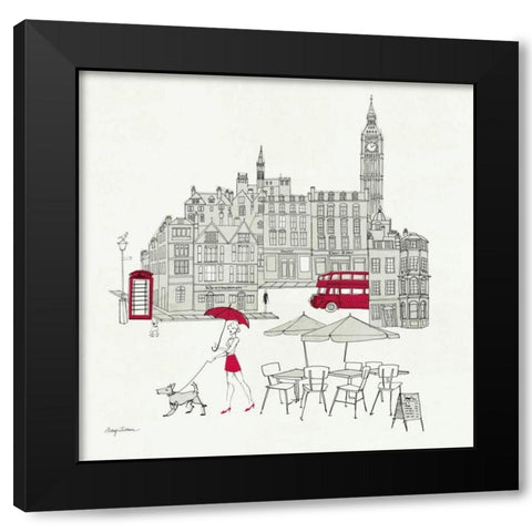 World Cafe I - London Red Black Modern Wood Framed Art Print by Tillmon, Avery