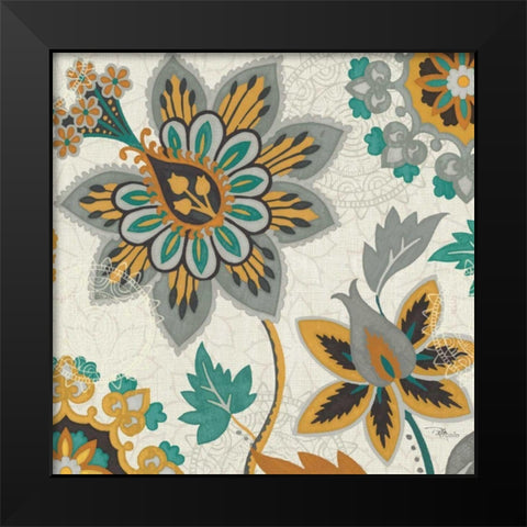 Decorative Nature III Turquoise Cream Black Modern Wood Framed Art Print by Pela Studio