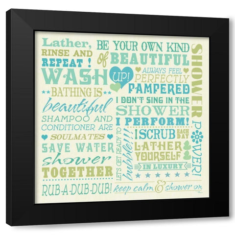 Wash Up Words Black Modern Wood Framed Art Print by Pela Studio