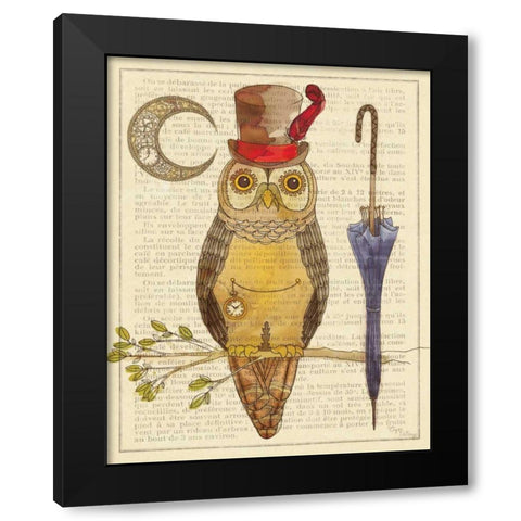 Steampunk Owl I Black Modern Wood Framed Art Print with Double Matting by DeNeige, Elyse