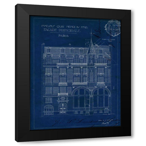 Quai Henri Blueprint I Black Modern Wood Framed Art Print by Wild Apple Portfolio