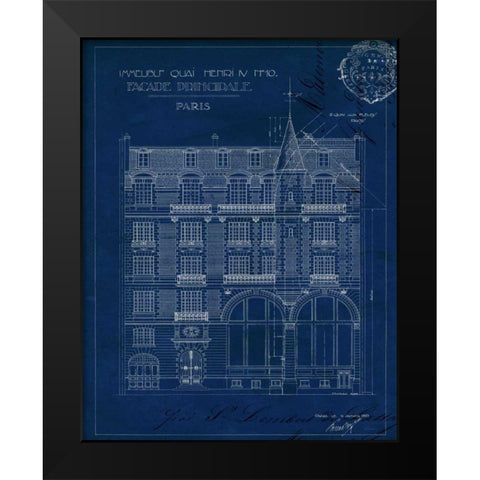 Quai Henri Blueprint I Black Modern Wood Framed Art Print by Wild Apple Portfolio