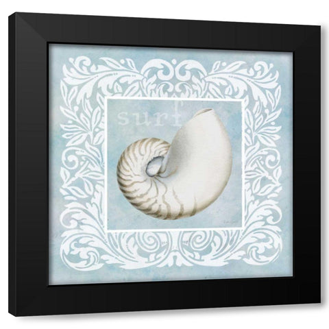 Sandy Shells Blue on Blue Nautilus Black Modern Wood Framed Art Print with Double Matting by Grove, Beth