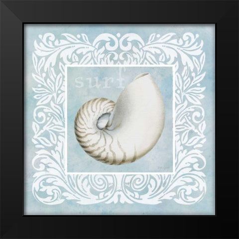 Sandy Shells Blue on Blue Nautilus Black Modern Wood Framed Art Print by Grove, Beth
