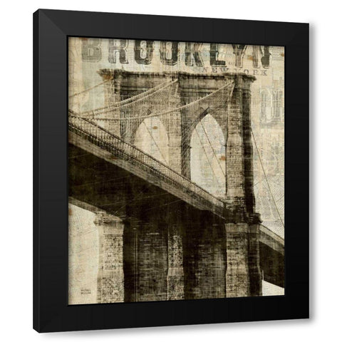 Vintage NY Brooklyn Bridge Black Modern Wood Framed Art Print with Double Matting by Mullan, Michael