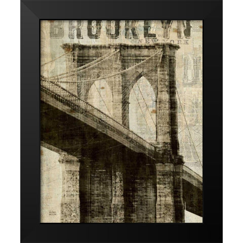 Vintage NY Brooklyn Bridge Black Modern Wood Framed Art Print by Mullan, Michael