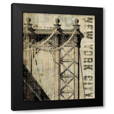 Vintage NY Manhattan Bridge Black Modern Wood Framed Art Print by Mullan, Michael