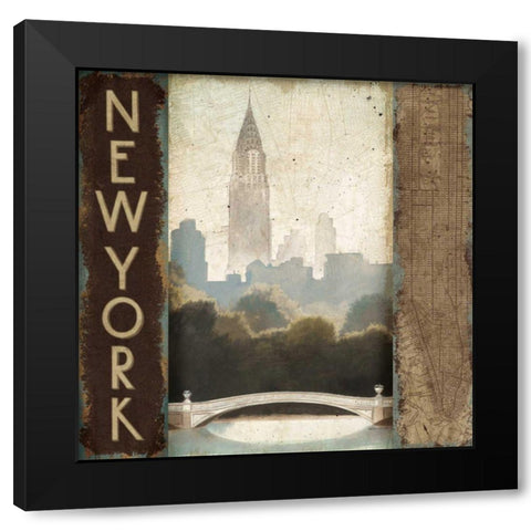 City Skyline New York Vintage Square Black Modern Wood Framed Art Print with Double Matting by Fabiano, Marco