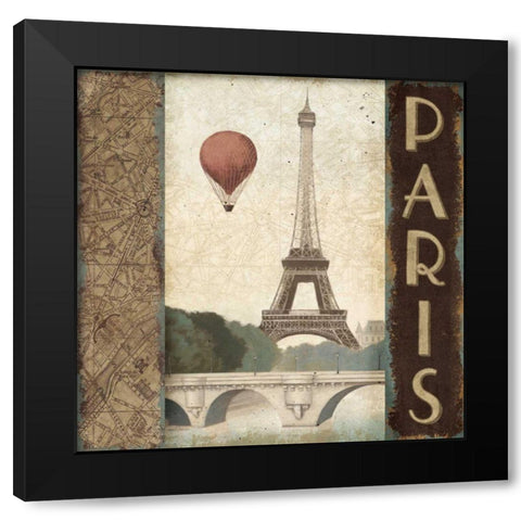 City Skyline Paris Vintage Square Black Modern Wood Framed Art Print with Double Matting by Fabiano, Marco