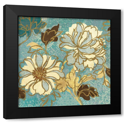 Sophias Flowers I Blue Black Modern Wood Framed Art Print with Double Matting by Wild Apple Portfolio