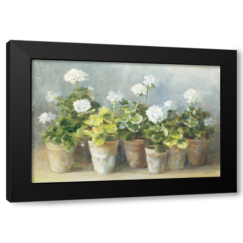 White Geraniums Black Modern Wood Framed Art Print by Nai, Danhui