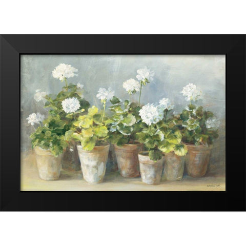 White Geraniums Black Modern Wood Framed Art Print by Nai, Danhui