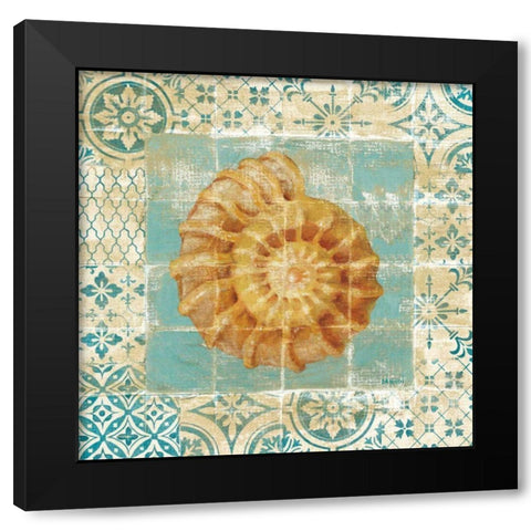 Shell Tiles I Blue Black Modern Wood Framed Art Print with Double Matting by Nai, Danhui