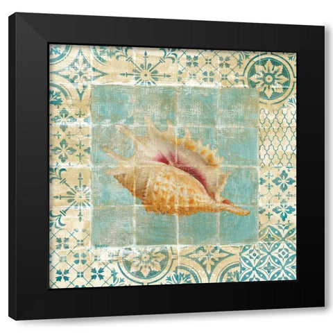 Shell Tiles II Blue Black Modern Wood Framed Art Print with Double Matting by Nai, Danhui