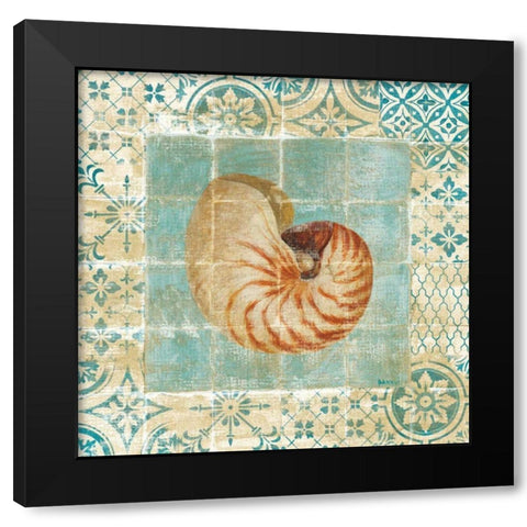 Shell Tiles III Blue Black Modern Wood Framed Art Print with Double Matting by Nai, Danhui
