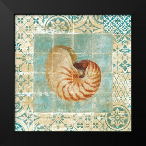 Shell Tiles III Blue Black Modern Wood Framed Art Print by Nai, Danhui