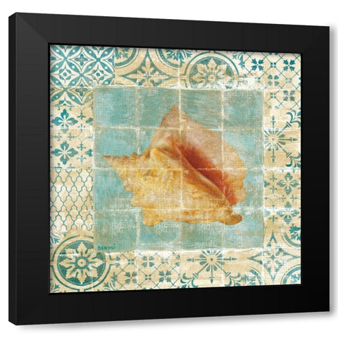 Shell Tiles IV Blue Black Modern Wood Framed Art Print with Double Matting by Nai, Danhui