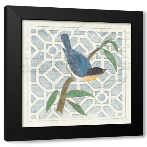 Monument Etching Tile I Blue Bird Black Modern Wood Framed Art Print by Wild Apple Portfolio