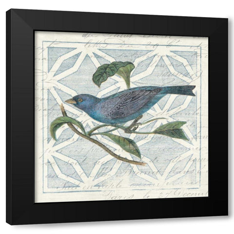 Monument Etching Tile II Blue Bird Black Modern Wood Framed Art Print by Wild Apple Portfolio