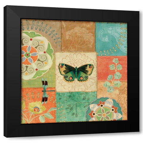 Folk Floral III Center Butterfly Black Modern Wood Framed Art Print by Brissonnet, Daphne