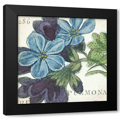 Blue Floral Black Modern Wood Framed Art Print with Double Matting by Wild Apple Portfolio