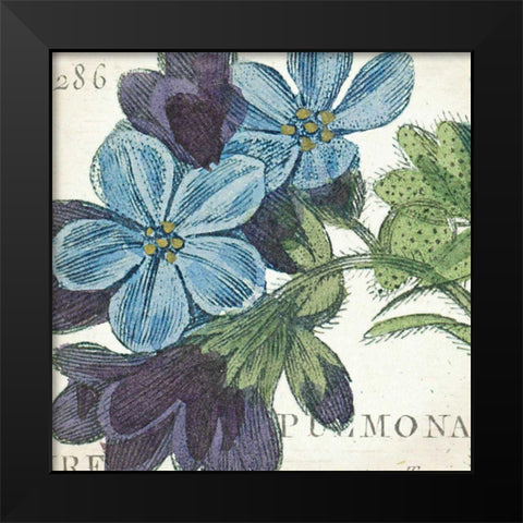 Blue Floral Black Modern Wood Framed Art Print by Wild Apple Portfolio