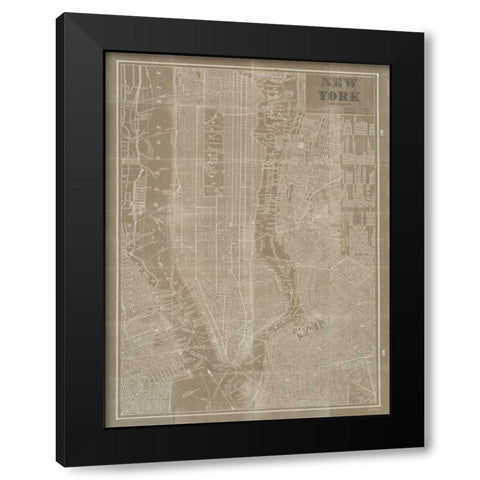 Blueprint Map New York Taupe Black Modern Wood Framed Art Print by Schlabach, Sue