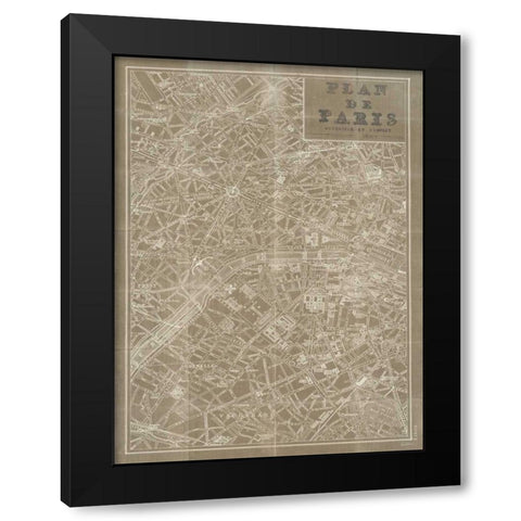 Blueprint Map Paris Taupe Black Modern Wood Framed Art Print with Double Matting by Schlabach, Sue