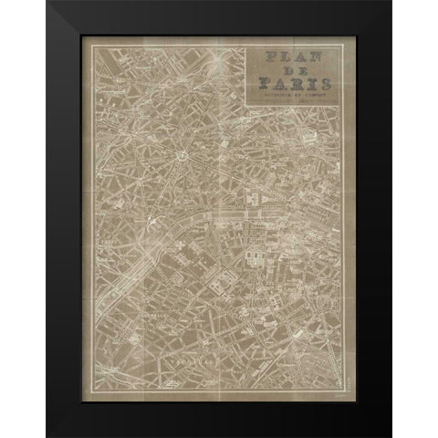 Blueprint Map Paris Taupe Black Modern Wood Framed Art Print by Schlabach, Sue