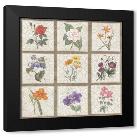 Monument Etching Tile Flowers Square I Black Modern Wood Framed Art Print with Double Matting by Wild Apple Portfolio