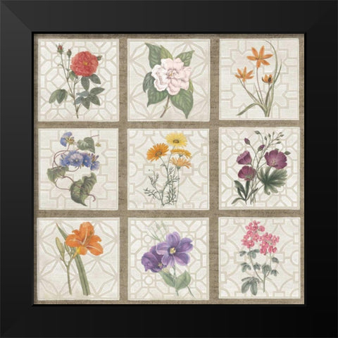 Monument Etching Tile Flowers Square I Black Modern Wood Framed Art Print by Wild Apple Portfolio