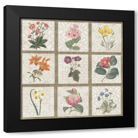 Monument Etching Tile Flowers Square II Black Modern Wood Framed Art Print by Wild Apple Portfolio