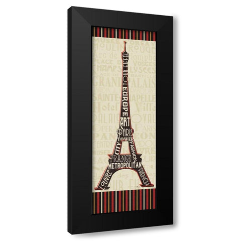 Paris City Words I Border Black Modern Wood Framed Art Print with Double Matting by Pela Studio