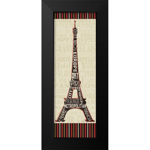 Paris City Words I Border Black Modern Wood Framed Art Print by Pela Studio
