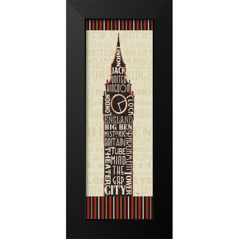 London City Words II Border Black Modern Wood Framed Art Print by Pela Studio