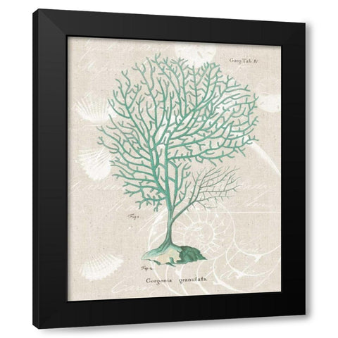Gorgonia Granulata on Linen Sea Foam Black Modern Wood Framed Art Print by Wild Apple Portfolio