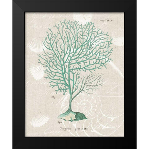Gorgonia Granulata on Linen Sea Foam Black Modern Wood Framed Art Print by Wild Apple Portfolio
