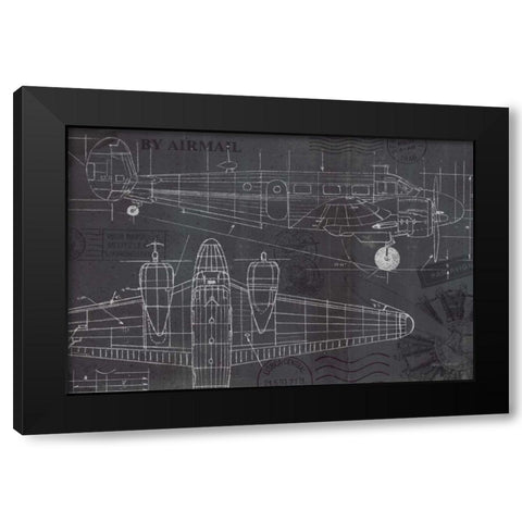 Plane Blueprint I Black Modern Wood Framed Art Print with Double Matting by Fabiano, Marco