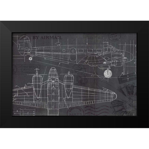 Plane Blueprint I Black Modern Wood Framed Art Print by Fabiano, Marco