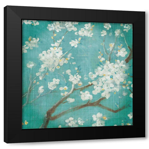 White Cherry Blossoms I Black Modern Wood Framed Art Print by Nai, Danhui