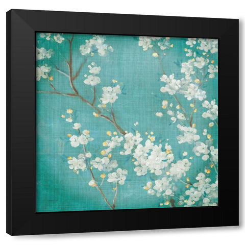 White Cherry Blossoms II Black Modern Wood Framed Art Print by Nai, Danhui