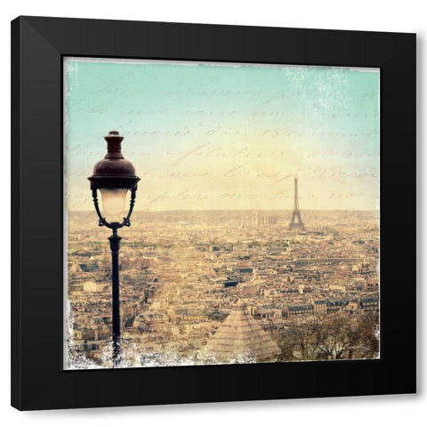 Eiffel Landscape Letter Blue I Black Modern Wood Framed Art Print with Double Matting by Schlabach, Sue