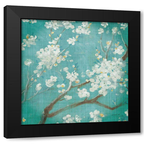 White Cherry Blossoms I Black Modern Wood Framed Art Print by Nai, Danhui